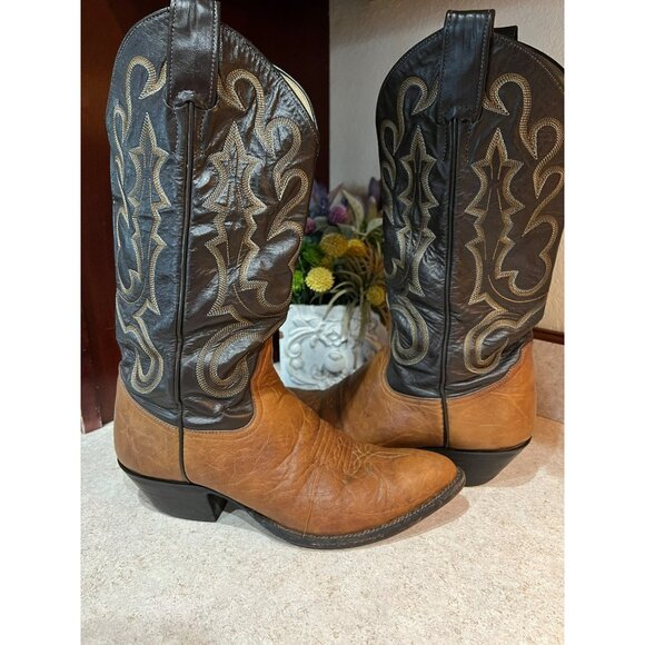 Larry Mahan Western Cowboy Boots 7.5D Mens 8.5 Womens Brown & Black Leather Embr main image 9